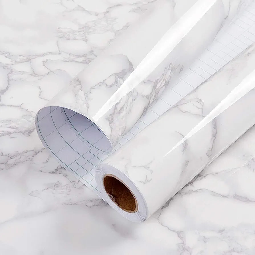 practicalWs Glossy Marble Contact Paper White Peel and Stick for Countertop
