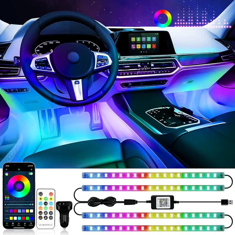 RGB 72 LED Interior Car Strip Lights with Smart APP Control, 2 Lines Design
