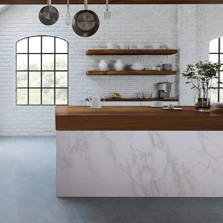 practicalWs Glossy Marble Contact Paper White Peel and Stick for Countertop