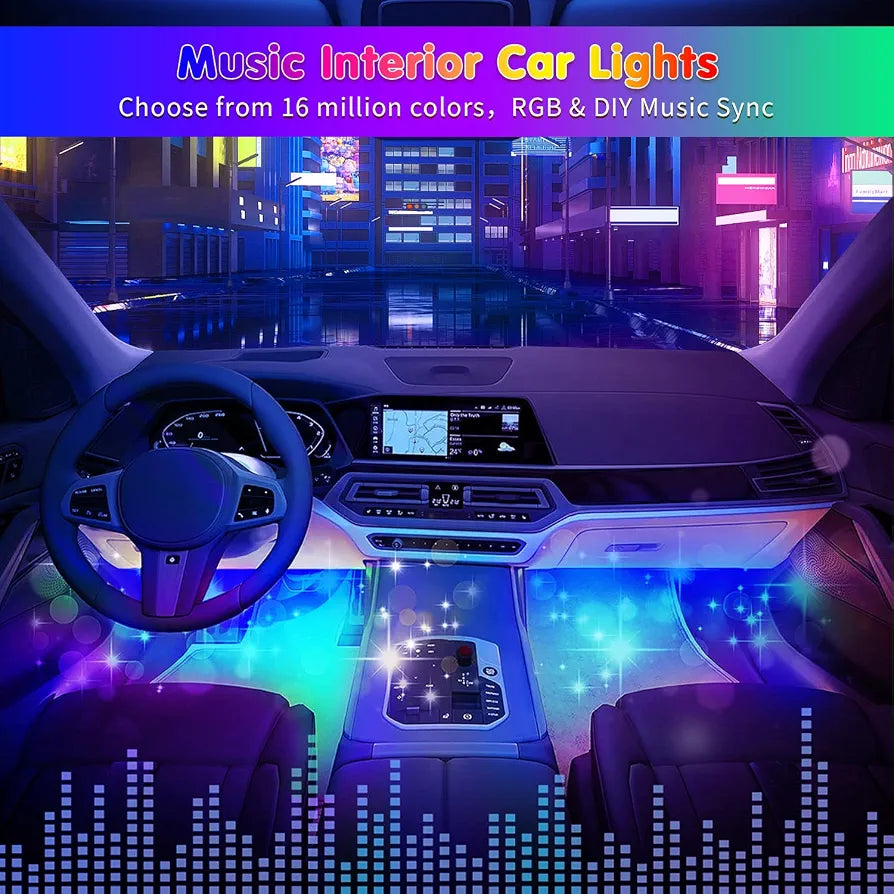 RGB 72 LED Interior Car Strip Lights with Smart APP Control, 2 Lines Design