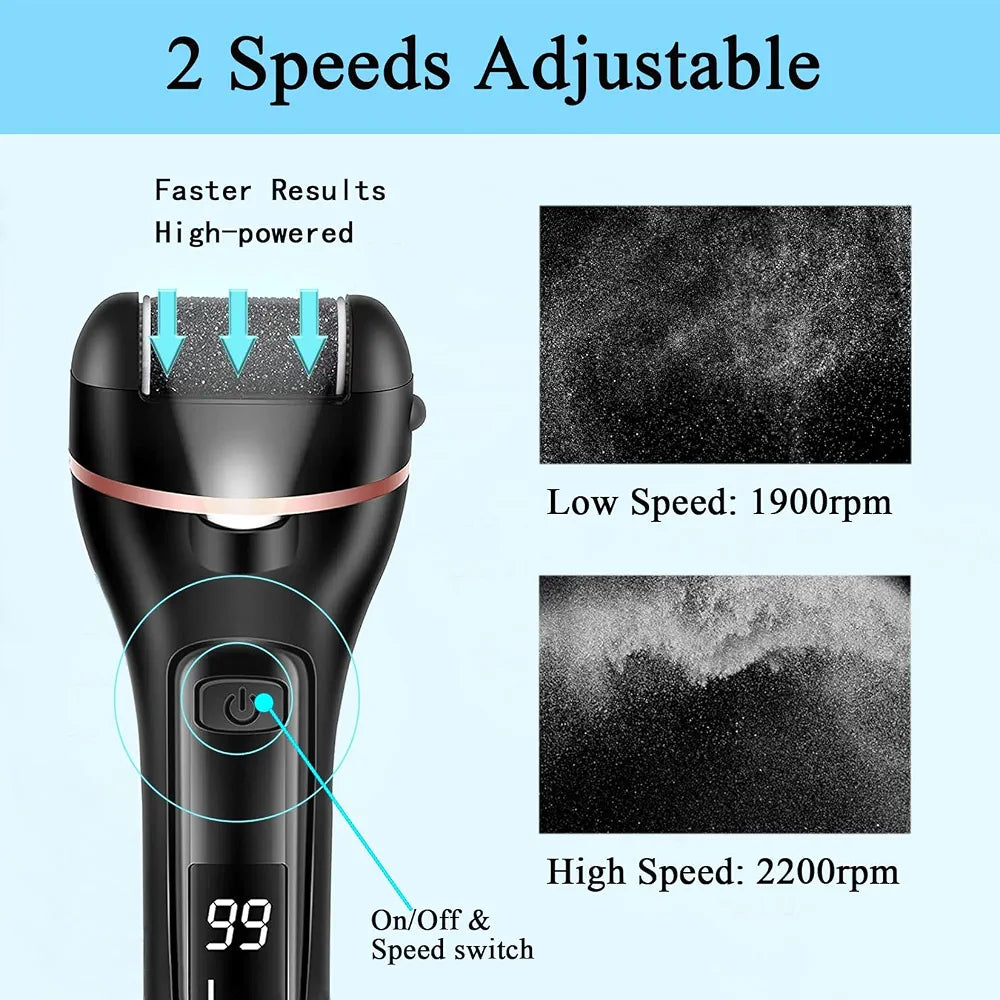 Callus Remover for Feet Electric Foot File, 13-in-1 Professional Pedicure Tools Foot Care Kit, Foot Scrubber Pedi for Hard Cracked Dry Dead Skin, 3 Rollers, 2 Speed, Battery Display 