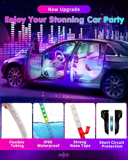 RGB 72 LED Interior Car Strip Lights with Smart APP Control, 2 Lines Design
