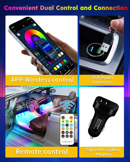 RGB 72 LED Interior Car Strip Lights with Smart APP Control, 2 Lines Design
