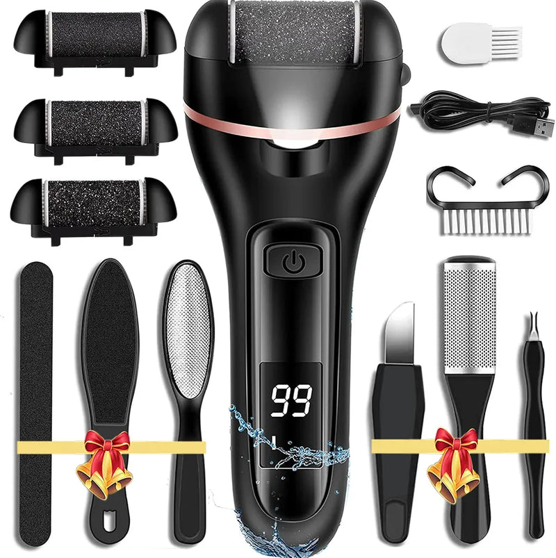 Callus Remover for Feet Electric Foot File, 13-in-1 Professional Pedicure Tools Foot Care Kit, Foot Scrubber Pedi for Hard Cracked Dry Dead Skin, 3 Rollers, 2 Speed, Battery Display 