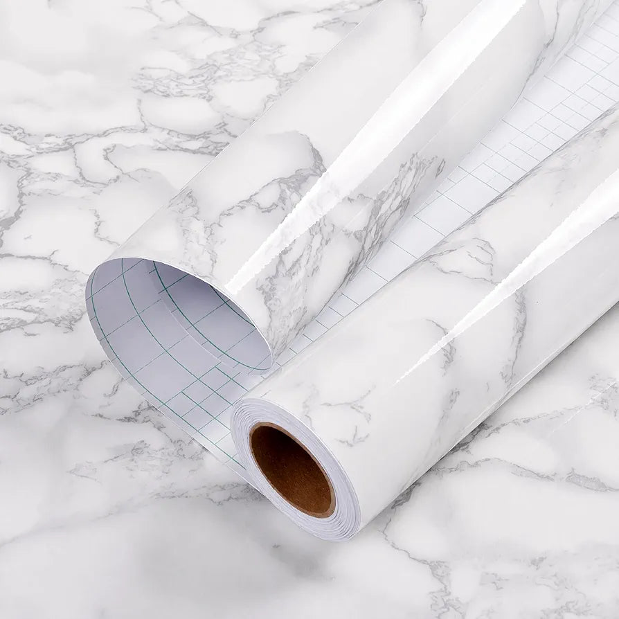 practicalWs Glossy Marble Contact Paper White Peel and Stick for Countertop