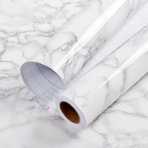 practicalWs Glossy Marble Contact Paper White Peel and Stick for Countertop